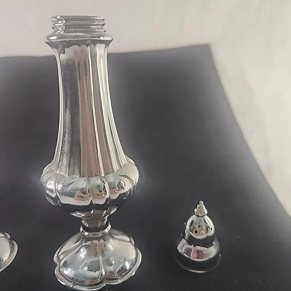 Salt and Pepper Shakers Ornate Heavy Vintage Silver Toned Molded Metal 5.25”